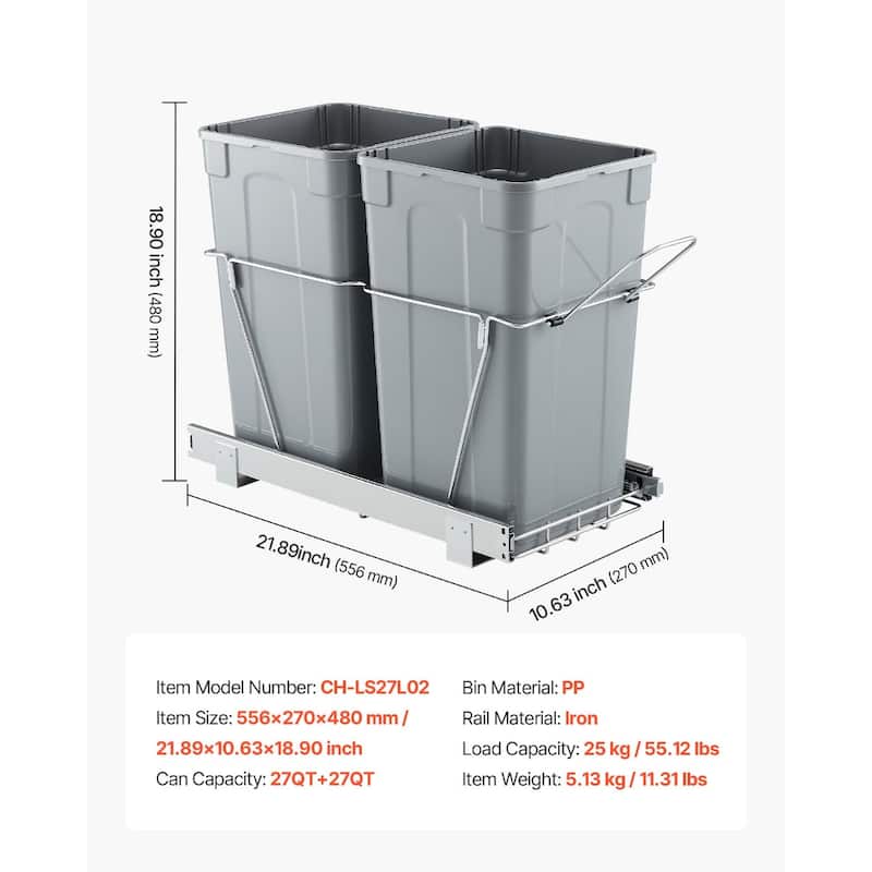 Pullout Trash Bin Soft Close Under Cabinet Waste Container with Door Kit