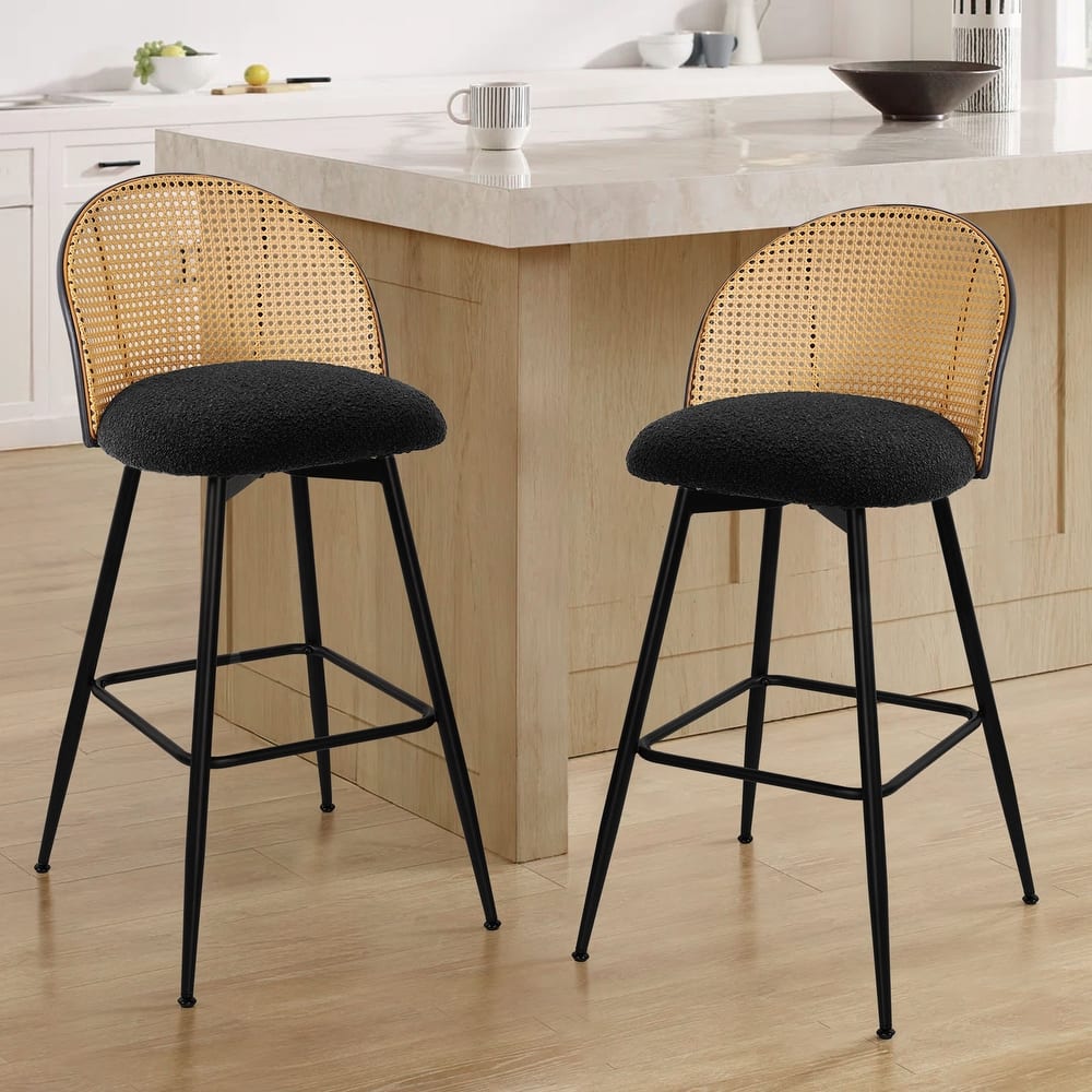 Upholstered Swivel Counter/ Bar Stools with Rattan Back