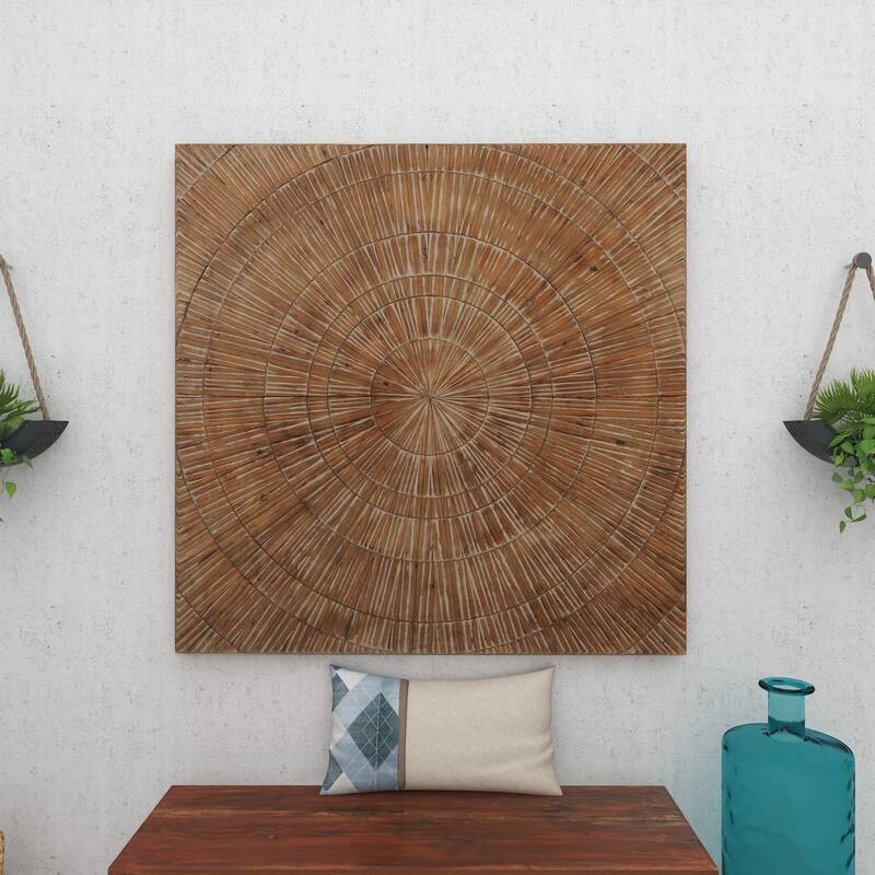 Brown Wood Handmade Carved Radial Starburst Home Wall Decor