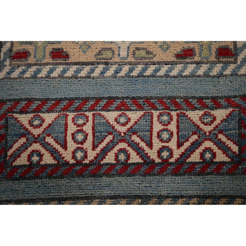 Light Blue Kazak Oriental Runner Rug Handmade Wool Carpet - 3'0" x 16'5"