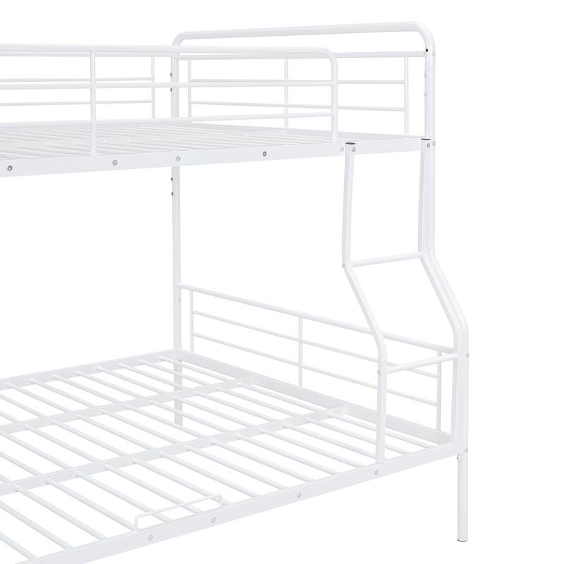 Full XL Over Queen Metal Bunk Bed with Ladder & High Guardrail, Heavy-Duty Metal Bunk Bed Dormitory Apartment Iron Frame Bed