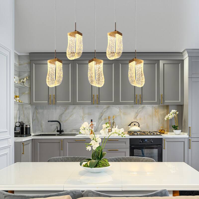 Modern Gold LED 5-Light Island Chandelier Kitchen Island Pendant Light