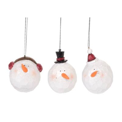 Transpac Resin Carved Snowman Head Ornament Set of 3 Christmas Home Decorations