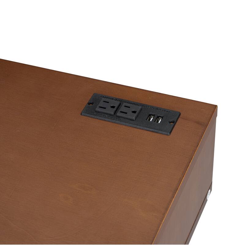 39" Retro Bohemian Style Wooden Makeup Vanity Set with Charging Plug&USB Port and Stool