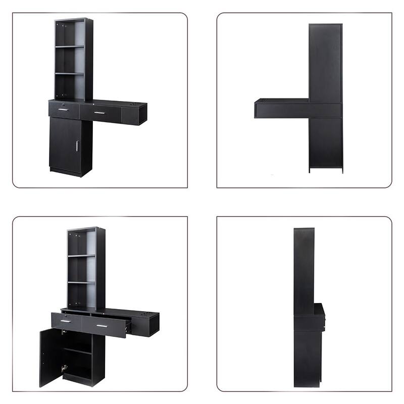 Wall Mount Makeup Vanity Dressing Table,Drawers & Hair Dryer Holder - W39.76*D13.19*H66.93