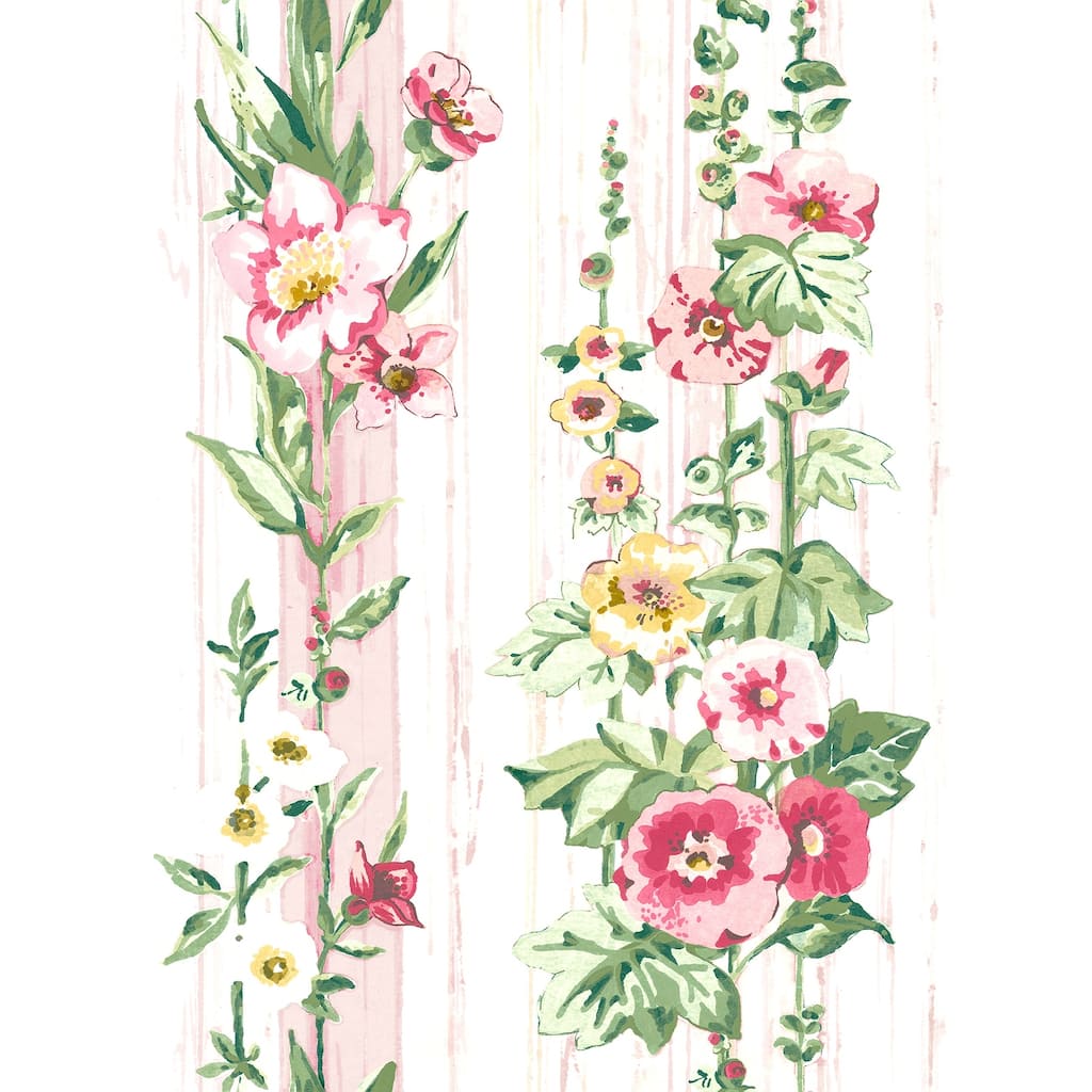 A-Street Prints Delisa Pink Floral Stripe Wallpaper