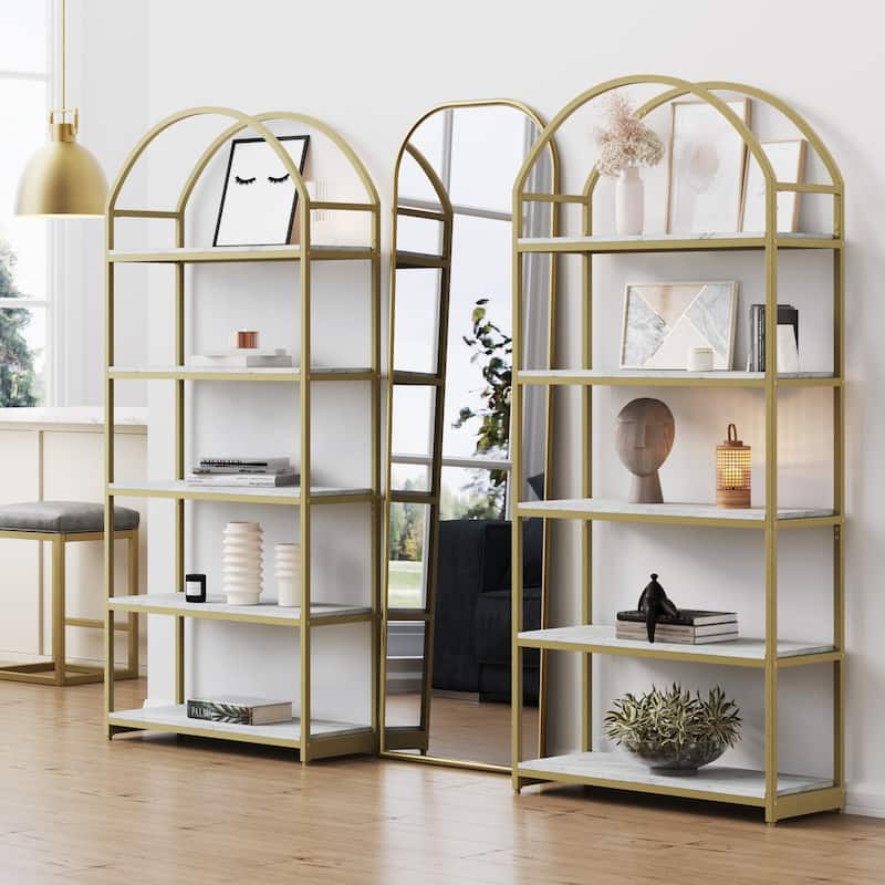 Nathan James Haven 5-Shelf Etagere Bookshelf with Arch Top