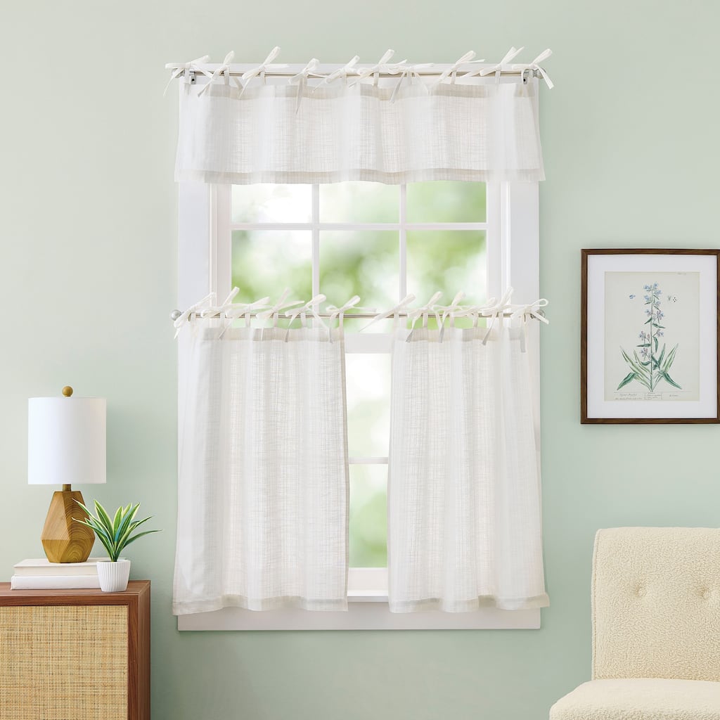 Curtainworks Tie Tab Woven Stripe Valance or Tier Pair Curtain Collection