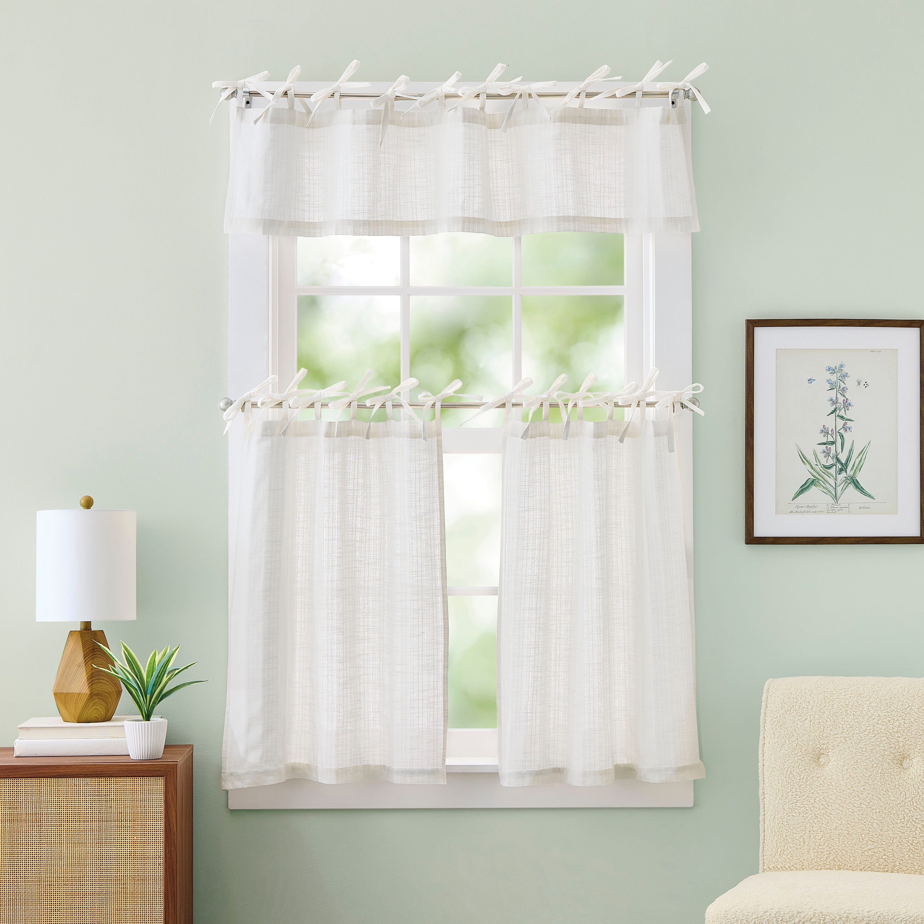 Curtainworks Tie Tab Woven Stripe Valance or Tier Pair Curtain Collection
