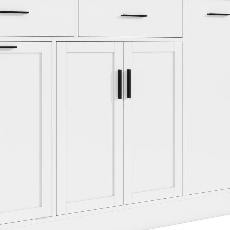 Multi-Functional Storage Sideboard Kitchen Island with Hidden Trash Can and Adjustable Spice Rack