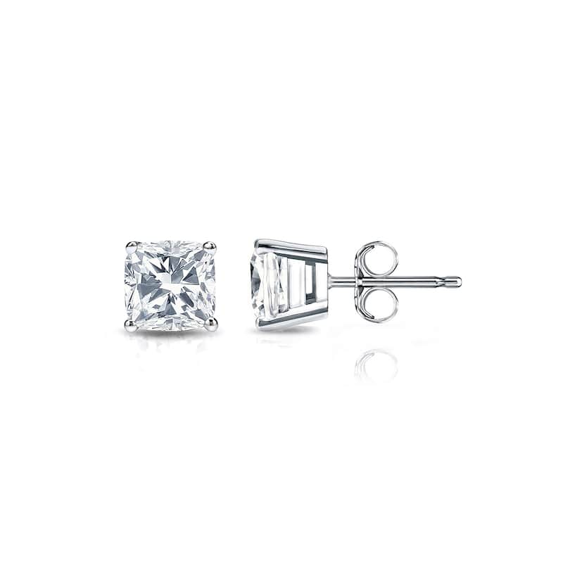 Auriya Lab Grown Cushion 4-Prong Diamond Stud Earrings 2.00 to 10.00 ct. tw. Push-Back (D-E VVS) - 2.00ct. wt. - Gold - White