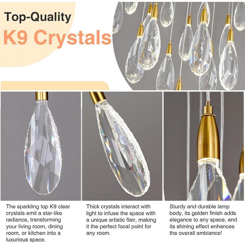 KAYLA 45in Long Crystal Chandelier 43-Lights Gold Large Spiral Staircase Chandeliers