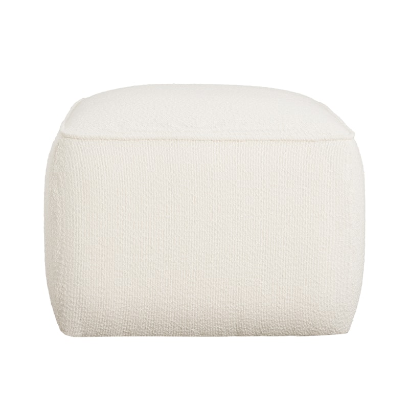 Boucle Upholstered Square Ottoman - White Soft Living Room Accent - White