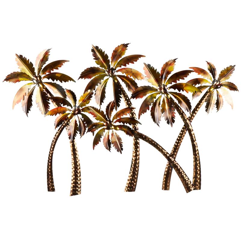 Stainless Steel Metal Tree Slanted Wall Decor with Red and Yellow Accents - Copper - Roche River Decor