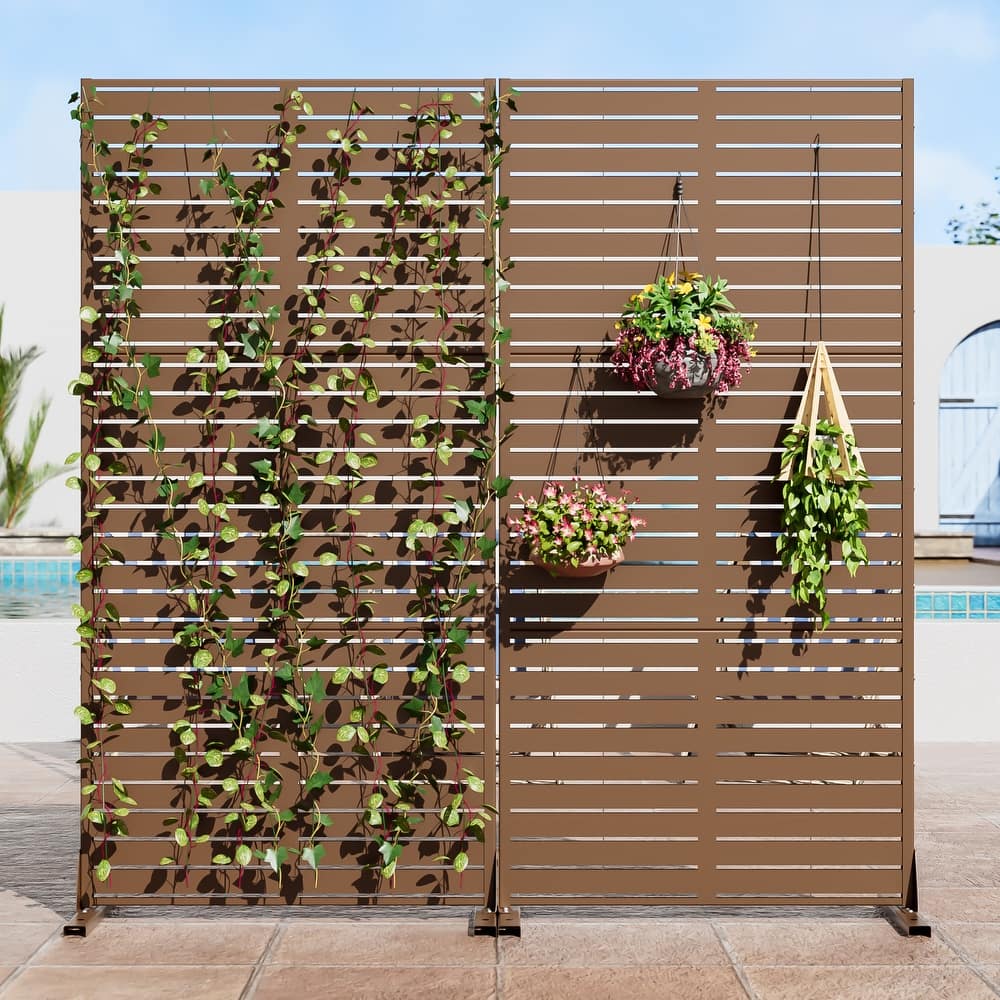Outdoor Privacy Screen with Stand for Patio Garden Metal Fence Set of 2