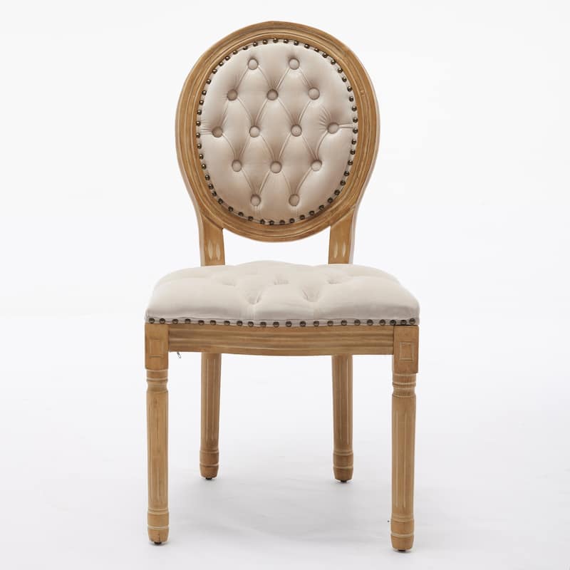 GDF Studio - French Traditional Wood PU Upholstered Dining Chairs with Tufted Back & Nailhead Trim, Set of 2