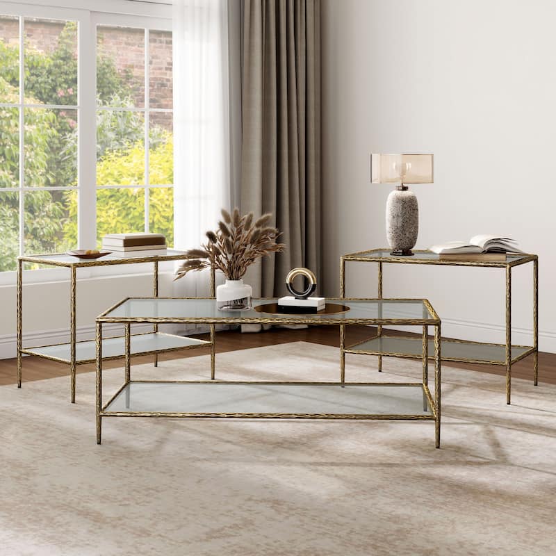 247 Shop At Home Lalia Modern Hammered Metal 3-Piece 1-Shelf Coffee Table Set