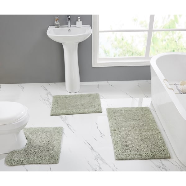 Better Trends Bath Rugs 100% Cotton Soft Water Absorbent Chenille Bathroom Rug for Shower, Sink Mats Edge Collection - 3 Piece Set (17" x 24" | 20" x 20" | 21" x 34") - Sage