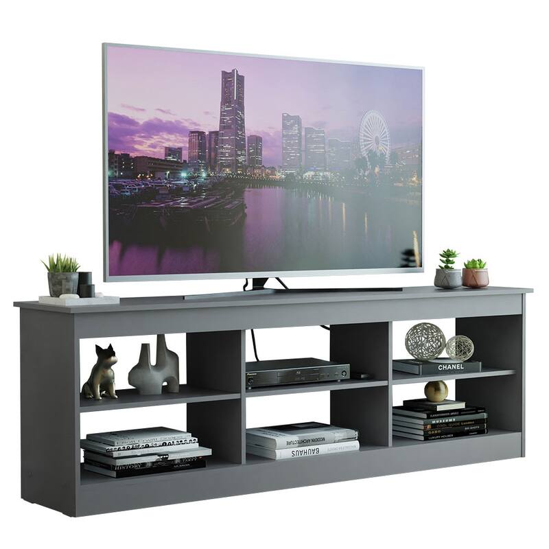 Madesa TV Stand Entertainment Center TV Bench with 6 Open Shelves Easy Cable Management for 65, 75 Inch - 71 inches