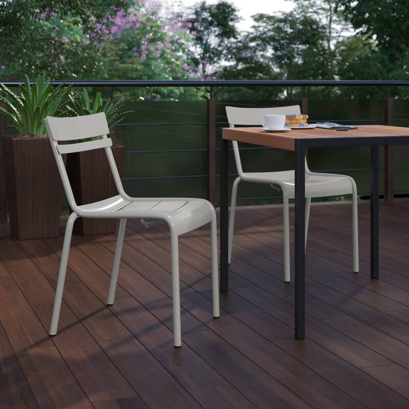 2PK Modern Commercial Grade 2 Slat Indoor/Outdoor Steel Dining Chair