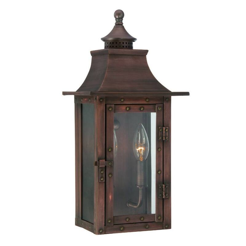 2-Light Patina Wall Light Colonial Design Clear Glass Gas Lantern Style - 5.75” x 8” x 16.50”