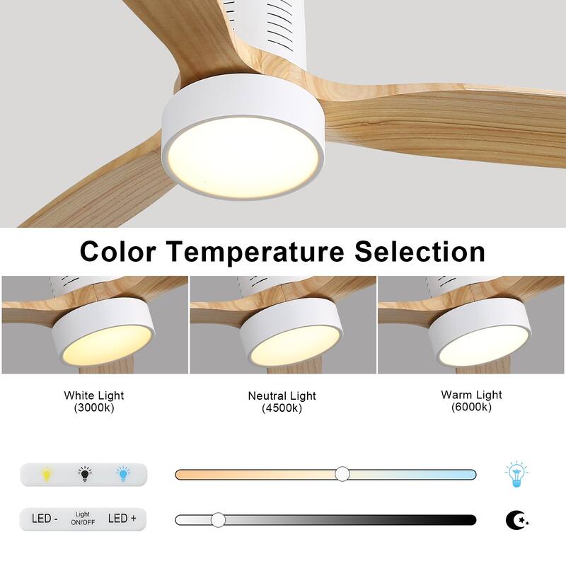 52 Inch Flush Mount Wood Blades White Ceiling Fan Reverse Airflow,6 Wind Speed,Remote Control