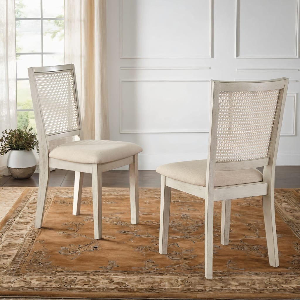 Ronda Beige Linen Rattan Back Dining Chairs (Set of 2)