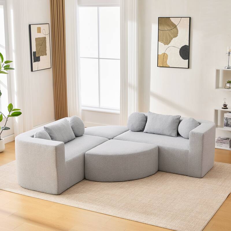 Curved Modular Sectional Boneless Upholstered Sofa Convertible Sleeper Sofa Bed, Free Combination, Boucle Deep Seating Sofa