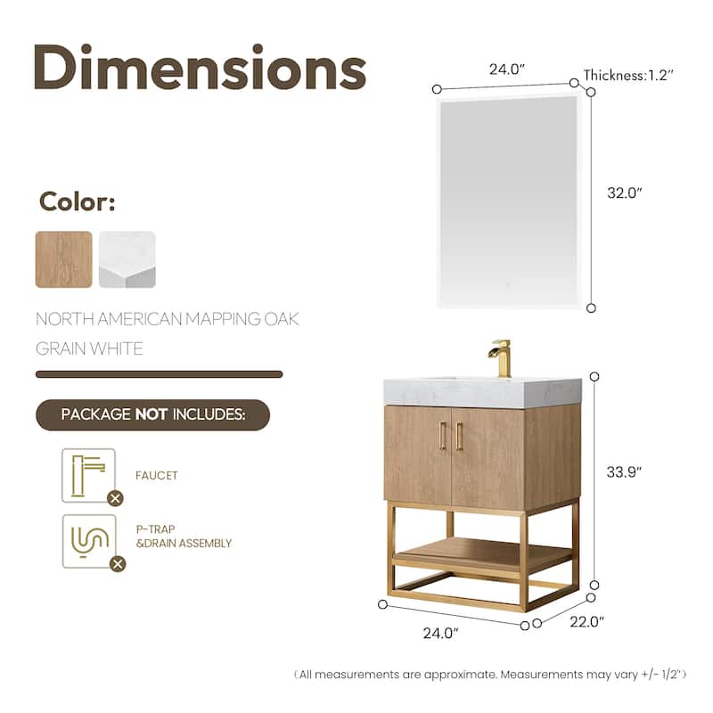 Alistair Single Bath Vanity with White Grain Stone Top & Mirror