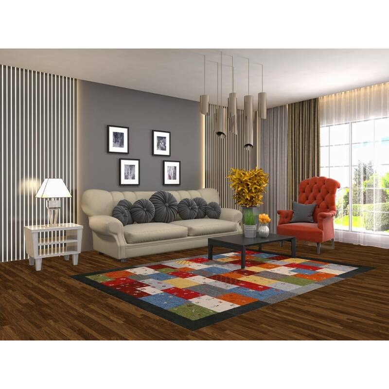 Tribal Geometric Gabbeh Indian Rug Contemporary Handmade Wool Carpet - 5'3" x 7'7"