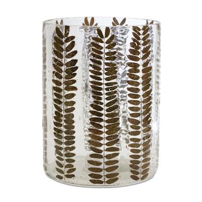 Dried Leaf Glass Candle Holder 8"H