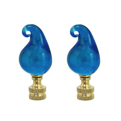 Aspen Creative 2 Pack Blue Glass Lamp Finial in Solid Brass Finish, 2 1/2" Tall - BLUE & WHITE