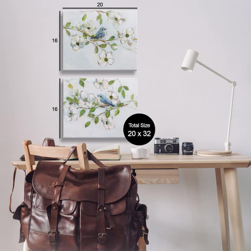 Stupell Perched Bluebirds on Branch Canvas Wall Art Design By Sally Swatland (Set of 2)