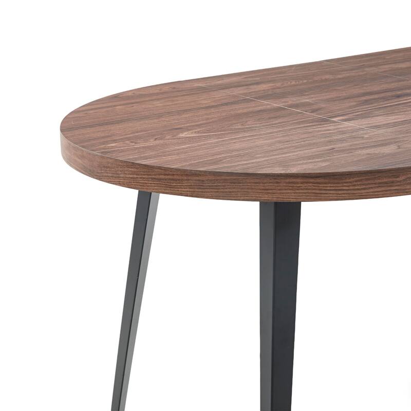 Modern Extensible Oval Dining Table 4-6 Person, Kitchen Table with MDF Top & Metal Legs for Dining Room, Living Room