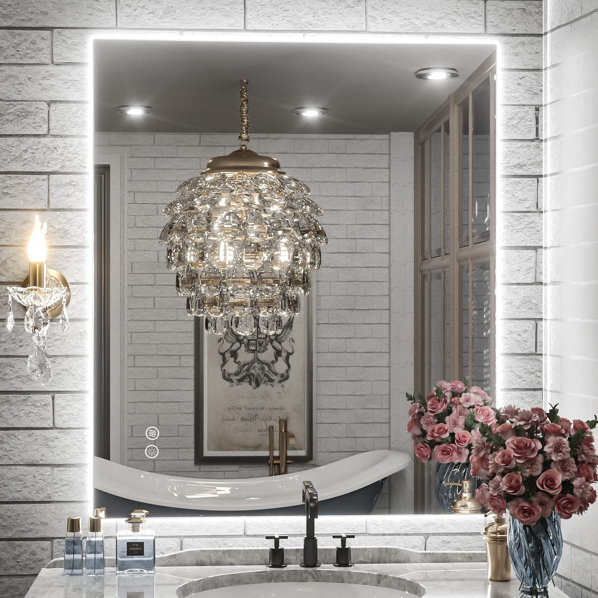 Full Size Frameless Back LED Lighted Anti-Fog Tempered Glass Bathroom Vanity Mirror with ETL Certification