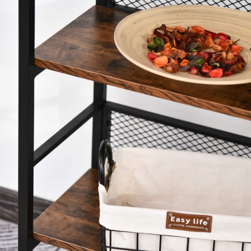 3-Tier Console Table Industrial Style Storage Metal Wooden Shelf with a Robust Multi-Functional Design & Adjustable Feet, Black