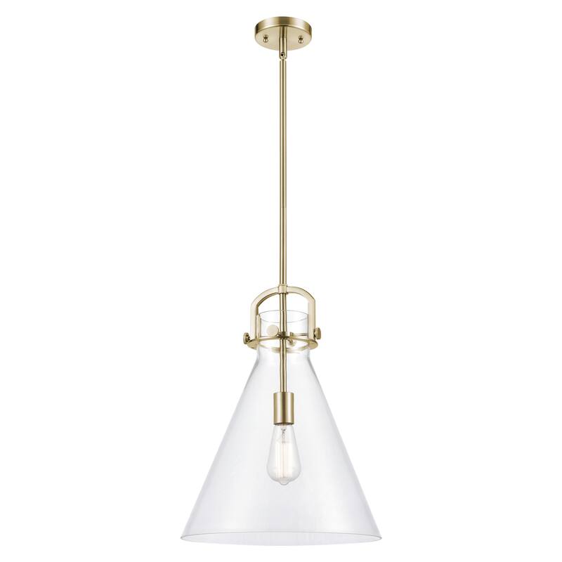 Innovations Lighting Downtown Urban - Newton Cone - 1 Light 14" Stem Hung Arched-Frame Pendant - Champagne Bronze/Clear Shade