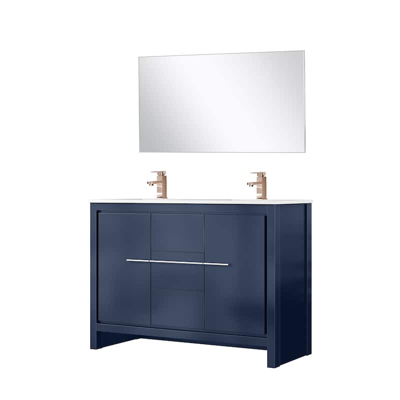 Lafarre Bath Vanity with Cultured Marble Top, Sink, Mirror and Rose Gold Faucet