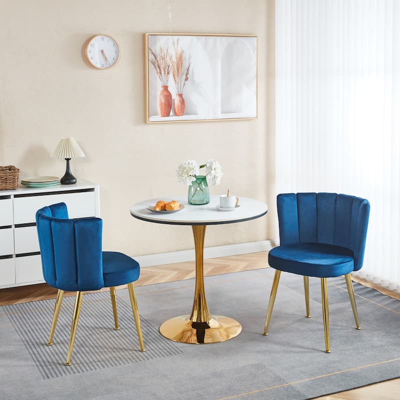 Modern dining chair(set of 2 ) with iron tube golden color legs, velvet and comfortable backrest