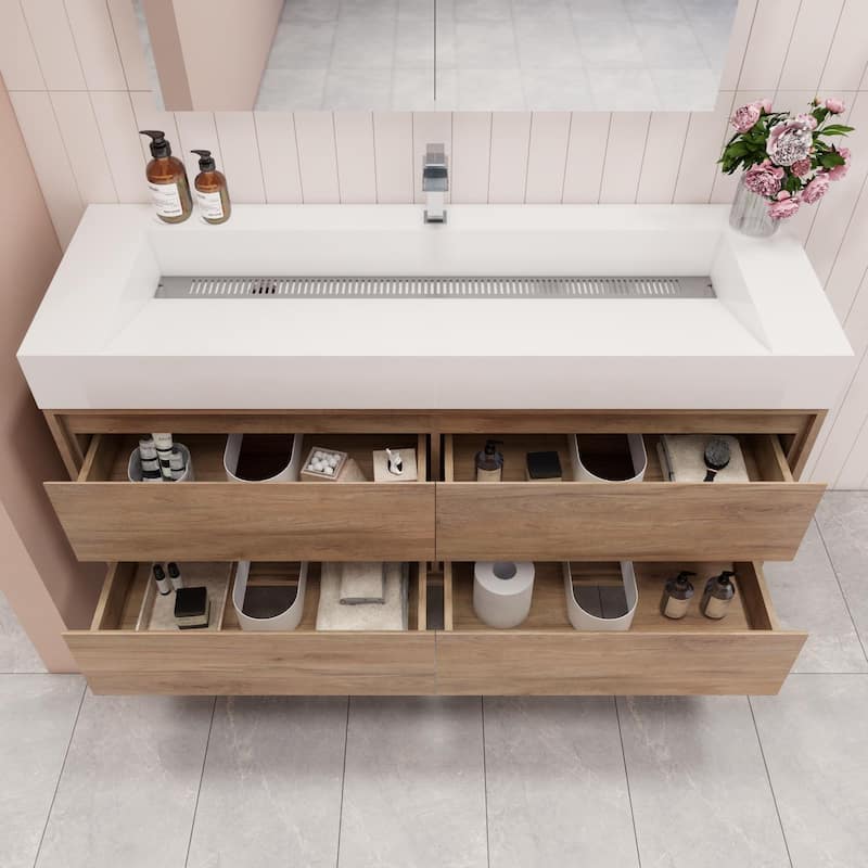 Victoria 60" Wall Mounted Modern Vanity with Single Acrylic Sink