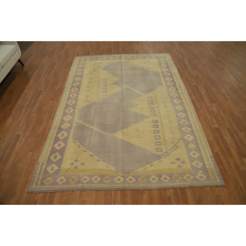 Hand Woven Oriental 100% Wool Carpet Southwestern Tribal Purples Kilim Area Rug - 9' 11'' X 6' 9''