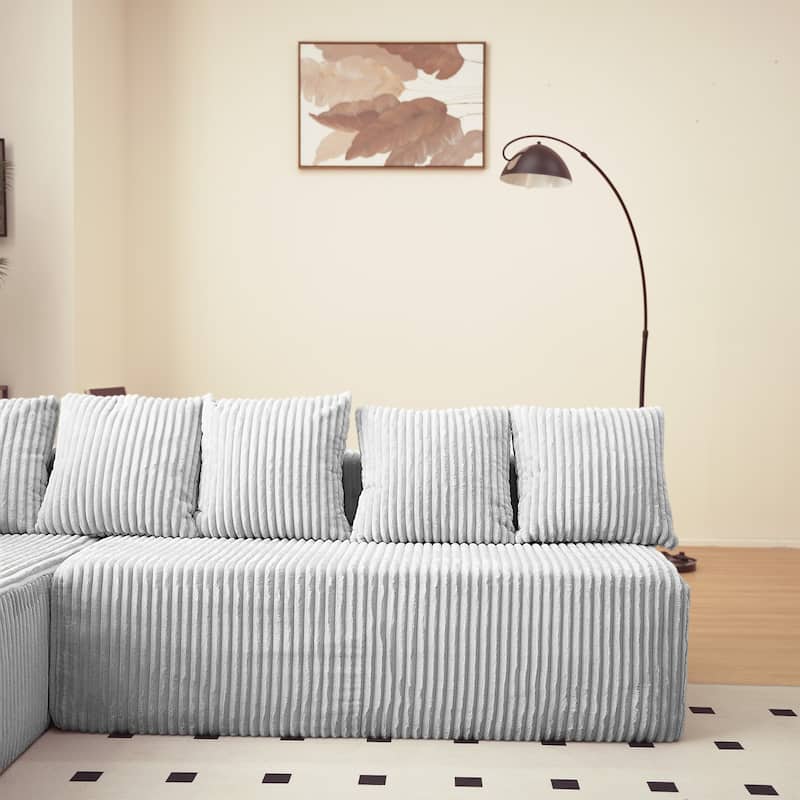Freely Configurable Layout Modular Couch, U-shaped Sectional Sofa, Corduroy Full Compression Floor Standing Sofa with Pillows