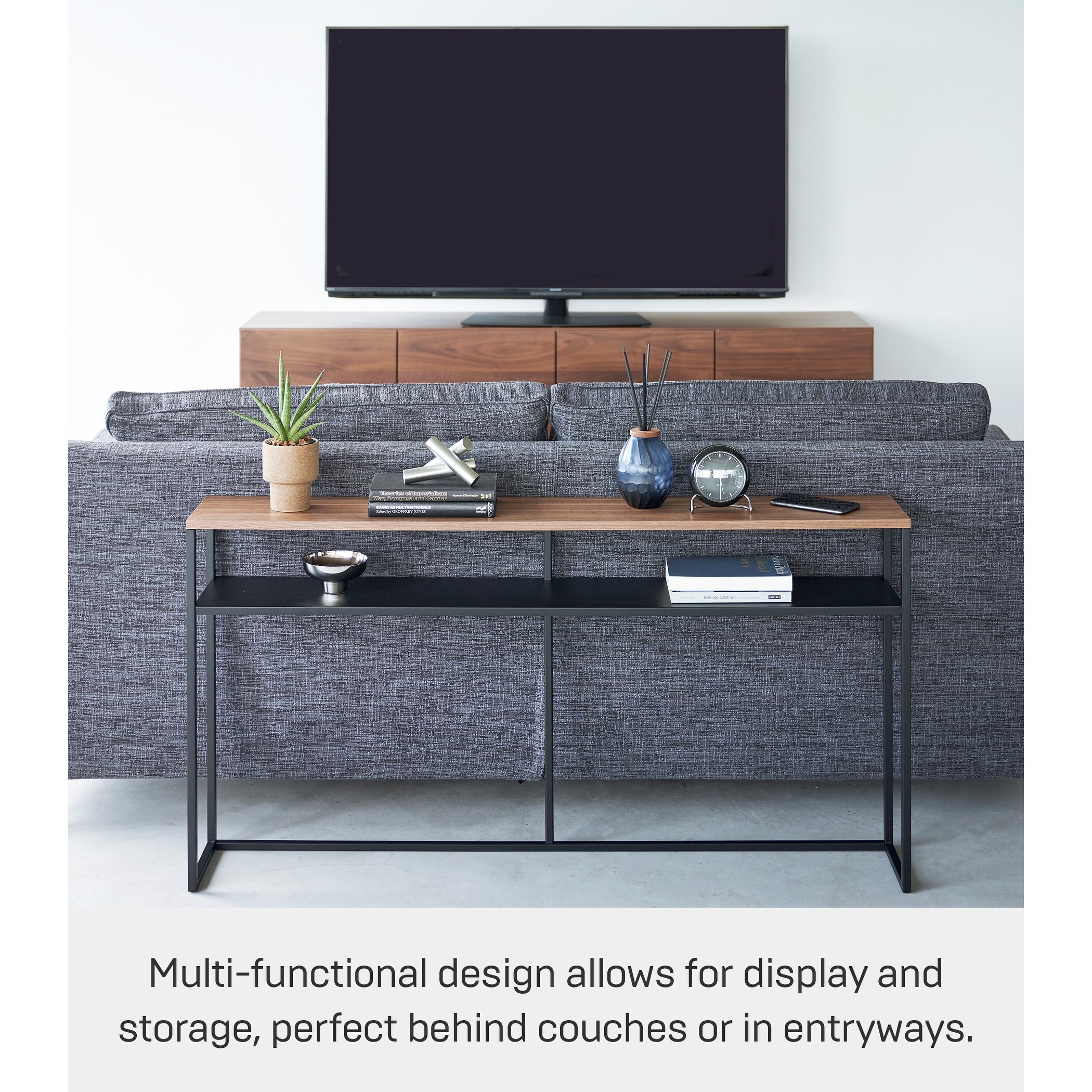 Yamazaki Home Long Console Table - Two Styles, Steel, Shelf, Holds