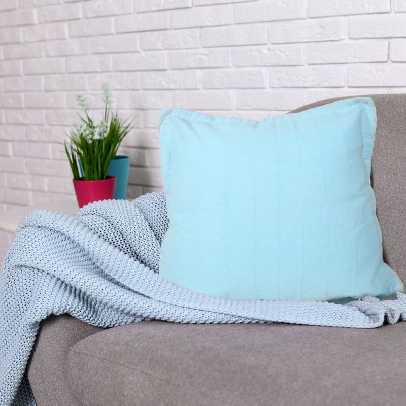 HomeRoots 20" X 20" Light Blue 100% Cotton Zippered Pillow