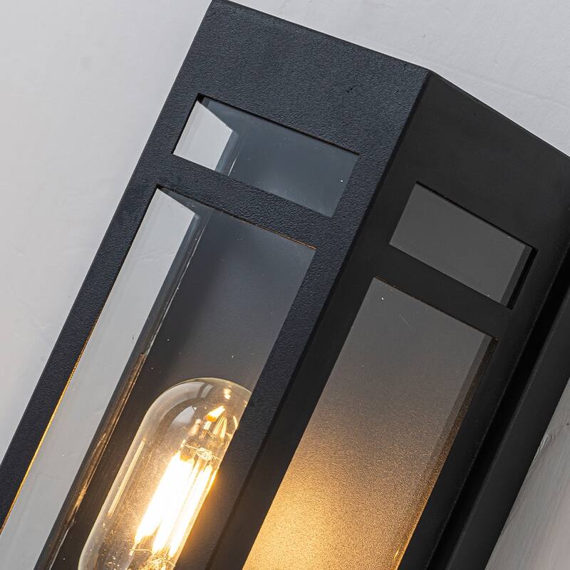 CraftHome H20" Modern Black Outdoor Wall Light with Dusk-to-Dawn Sensor and Clear Tempered Glass t Door Garage Lighting Fixture