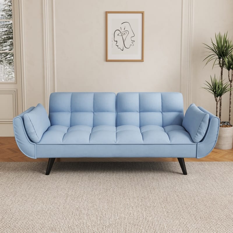 74" Velvet Upholstered Double Sofa Bed, Beige