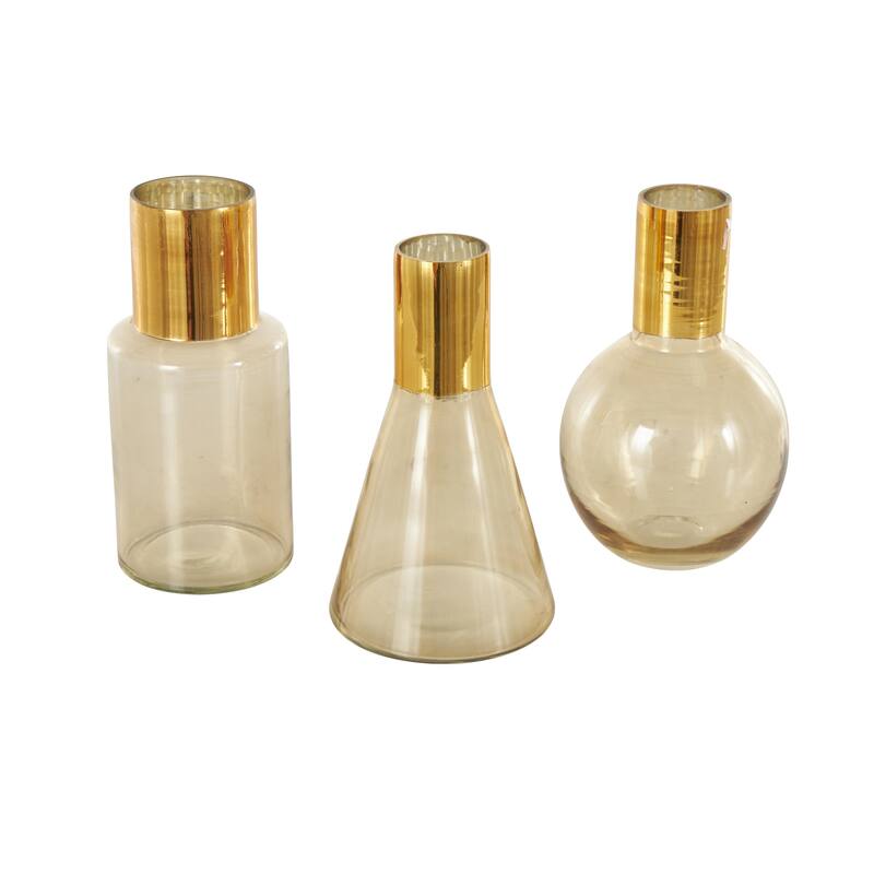 Glass Handmade Tinted Vase with Gold Rim - Set of 3 Blue or Gold - Roche River Decor