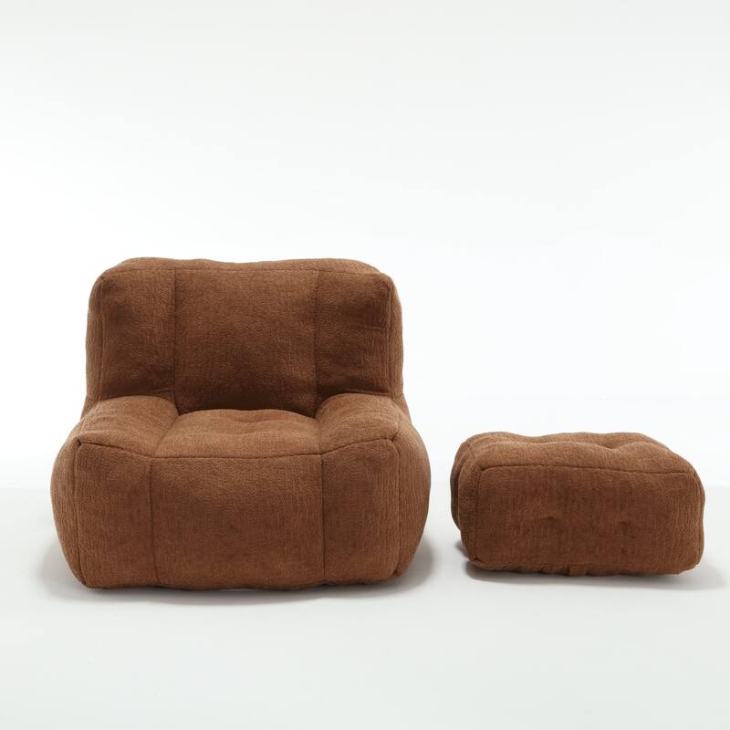 Fluffy bean bag chair with memory foam and ottoman