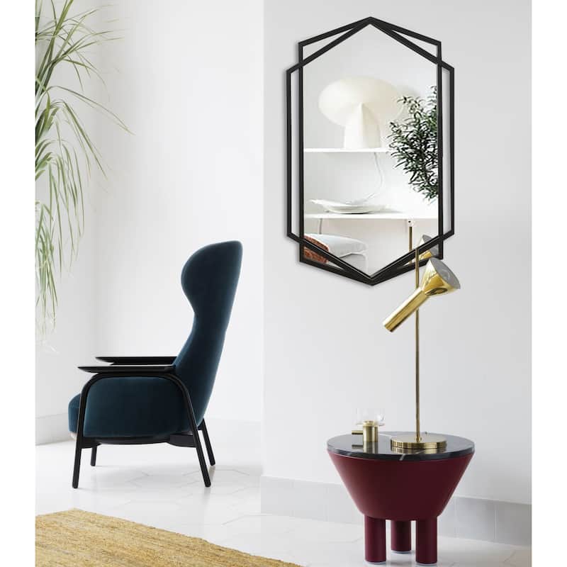 Black Metal Hexagon Frame Wall Accent Mirror, Bathroom Wall Mirror - 31.75" H x 22" W x 1.25" D