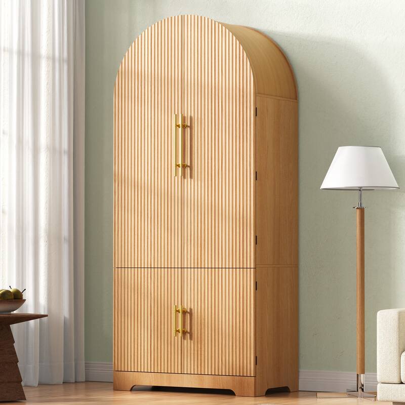 Arched Kitchen Pantry Cabinet Large Wooden Storage Cupboard with Doors, 8 Adjustable Door Shelves, 3 Interior Shelves & Drawer